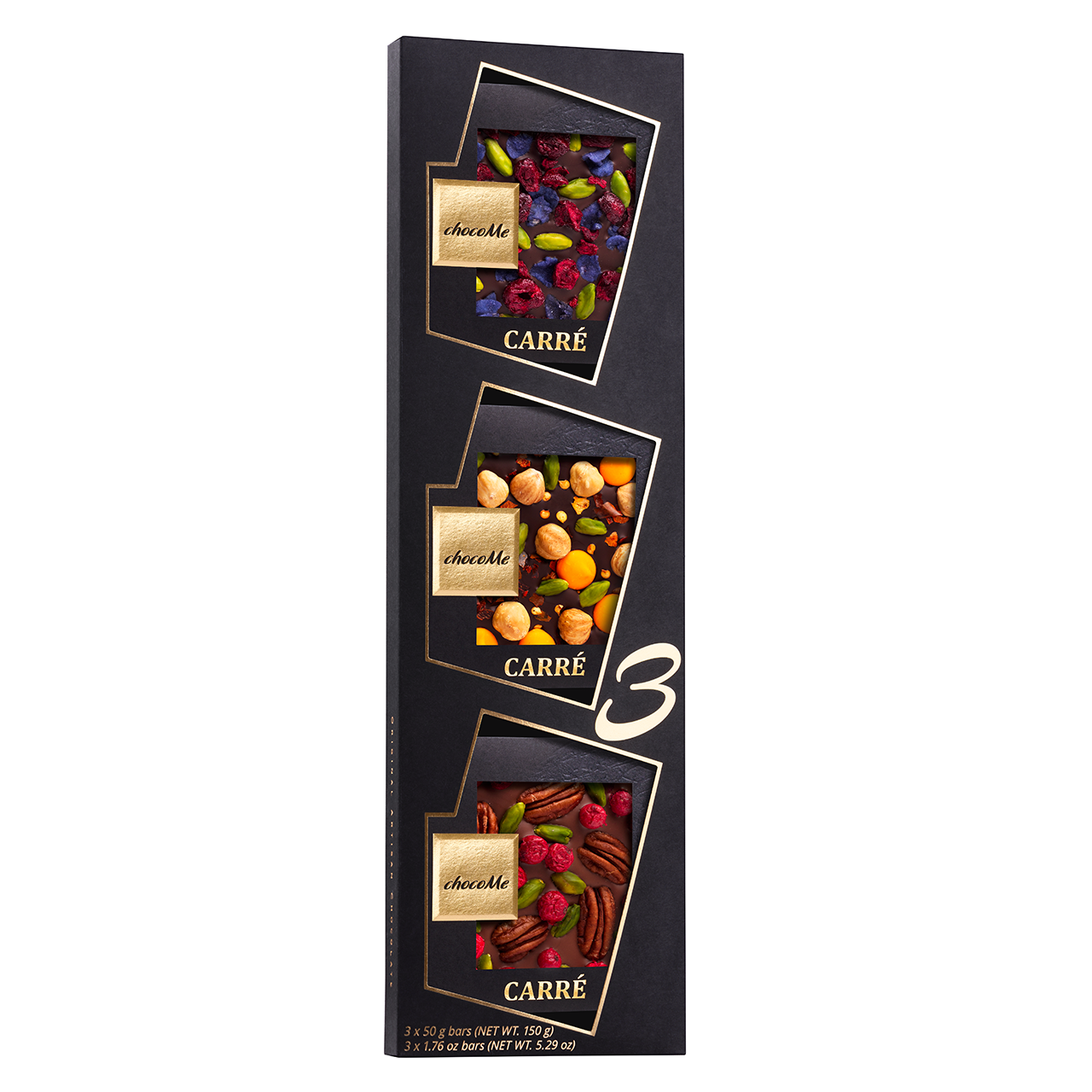 50V114 Dark chocolate V66% with violet petals, pistachio and cherry