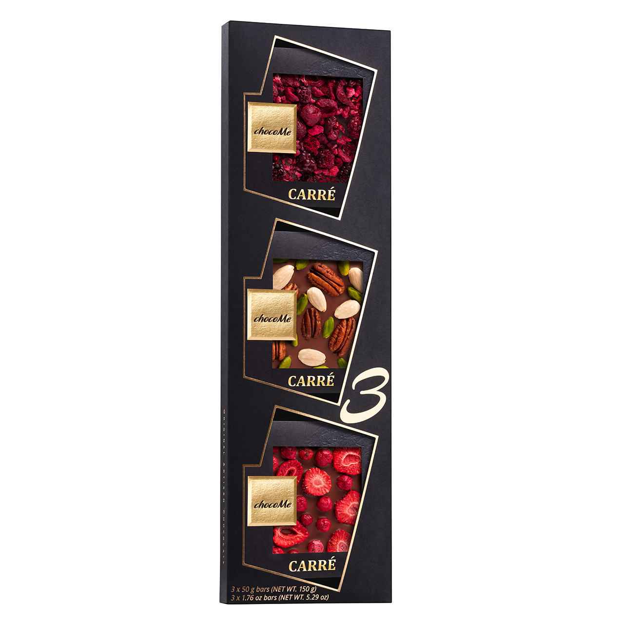 50V114 Dark chocolate V66% with violet petals, pistachio and cherry