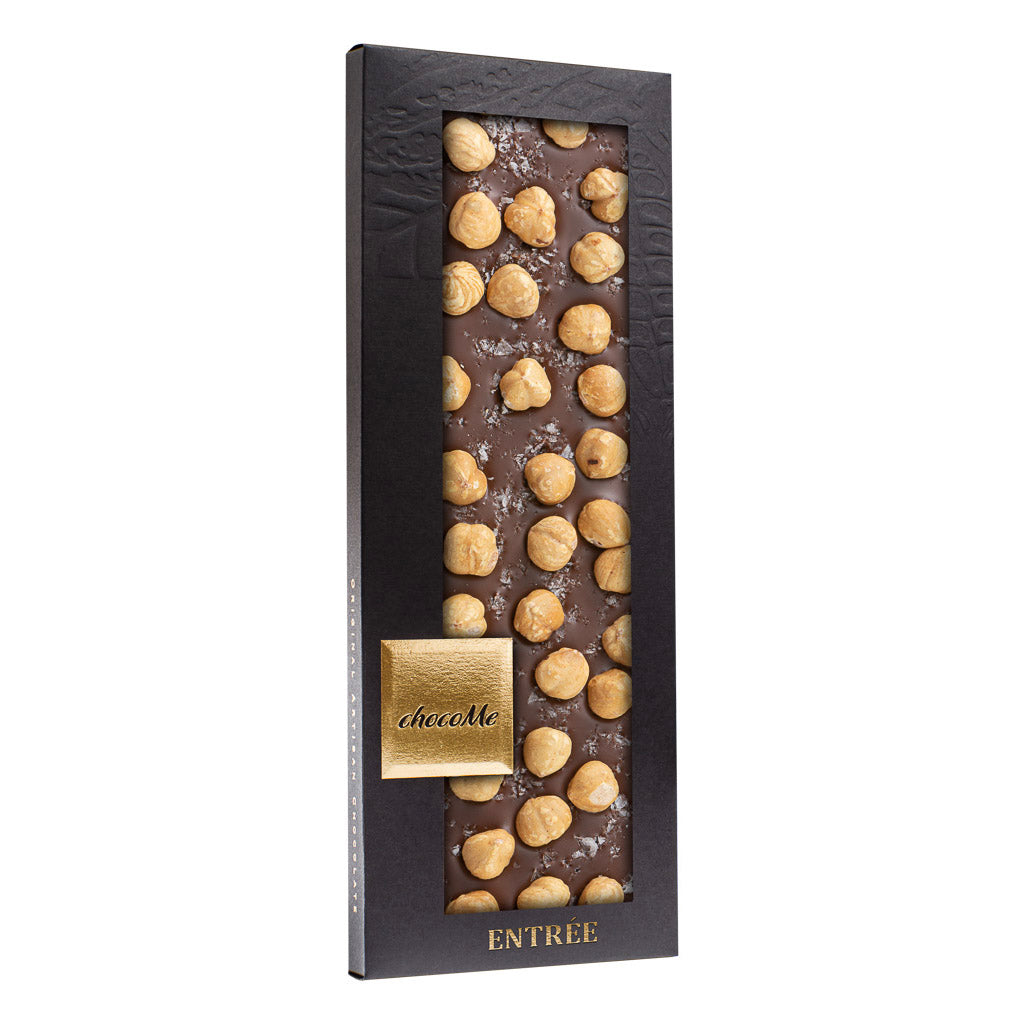 F130 Chocolate con Leche 43% con Sal Maldon y Avellana de Piemonte