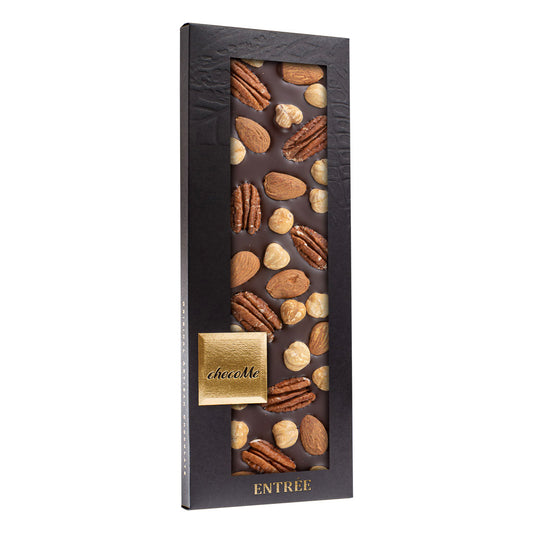 M120 Chocolate Negro V66% con Nuez Pacana, Almendra Siciliana y Avellana de Piamonte