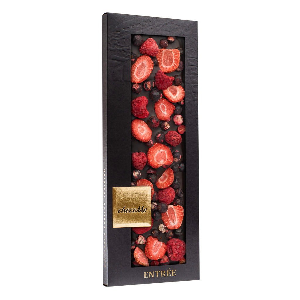 G101 Chocolate negro V66% grosella negra rodajas de fresa frambuesa entera