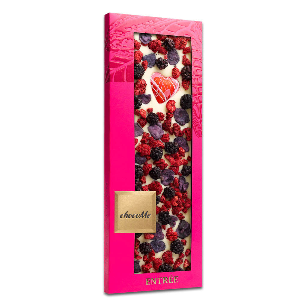 LV103 Chocolate Blanco con Pétalos de Violeta, Mora, Corazón de Chocolates Blanco y Trozos de Frambuesa