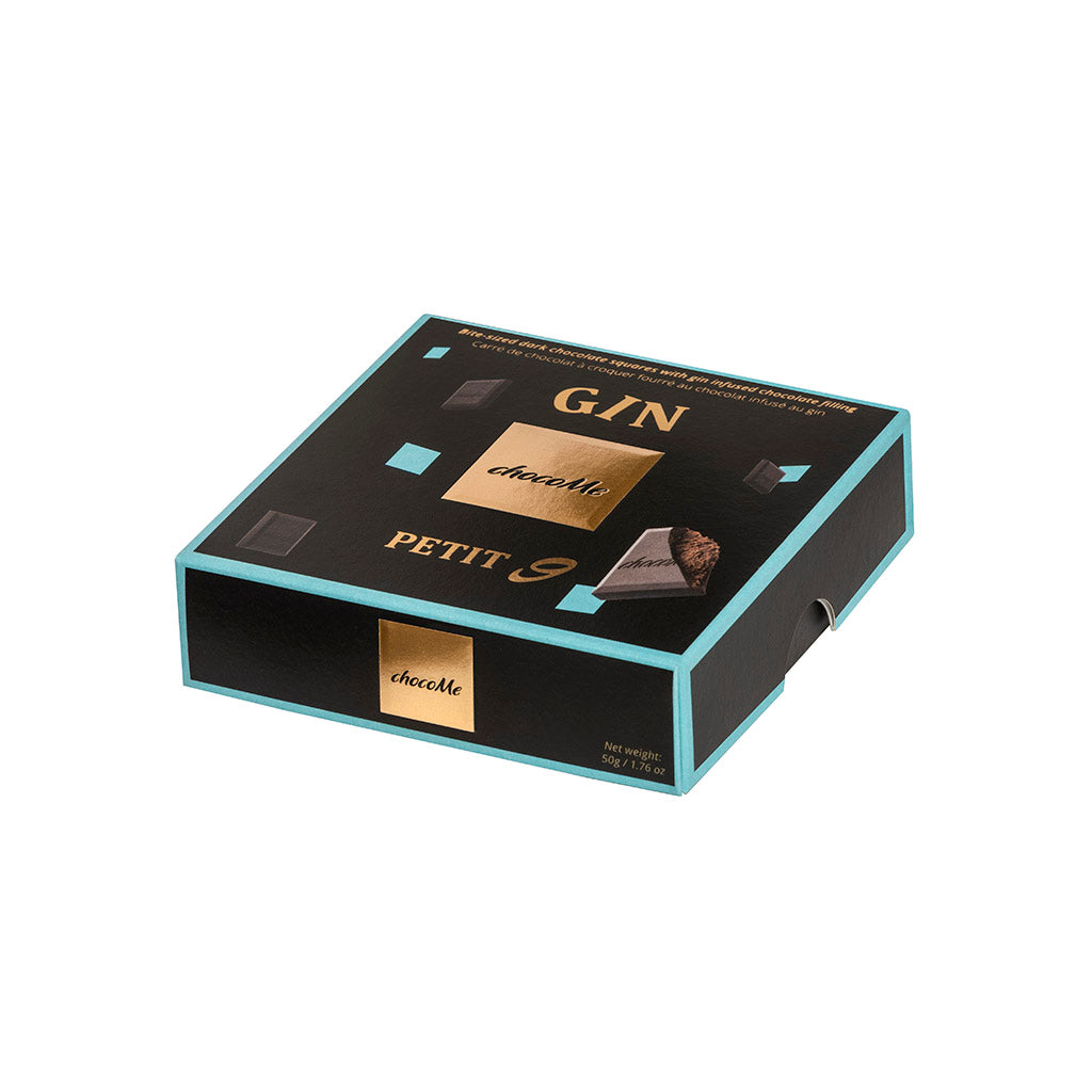 PT906 Bite Size Mordidas de Chocolate Amargo com Recheio de Chocolate com Infusão de Gin 50g