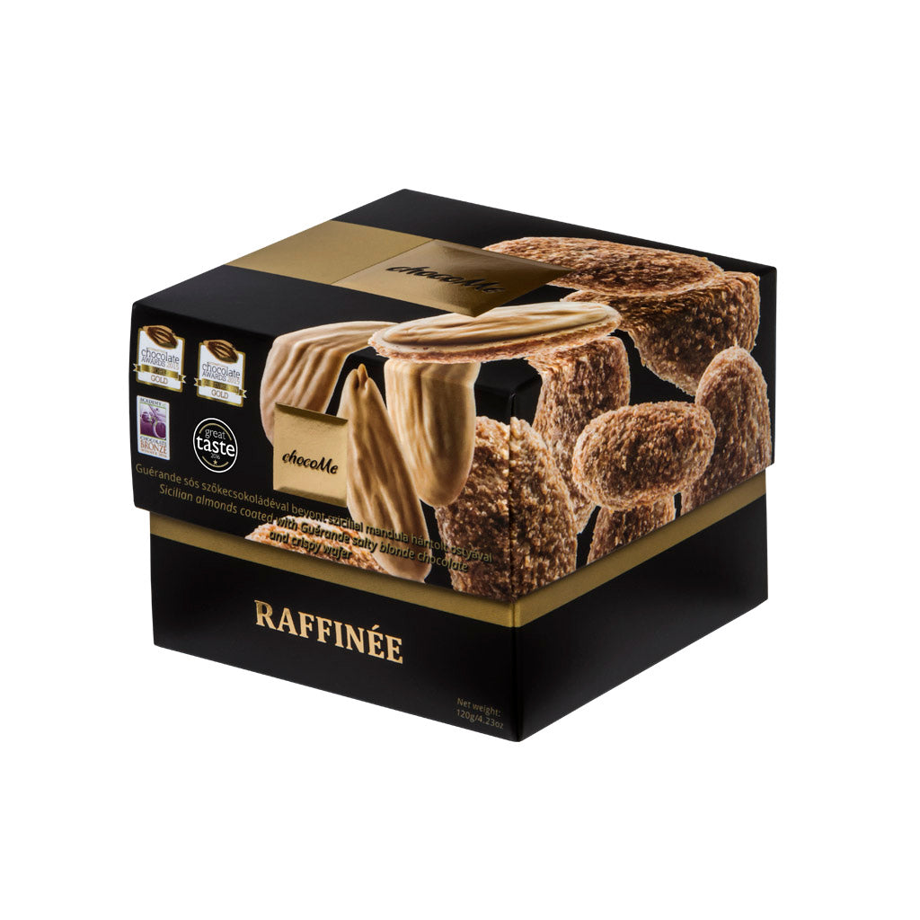 RF108 Amêndoas Torradas, Wafer Finamente Picado, Coberto com Chocolate Louro - 120g