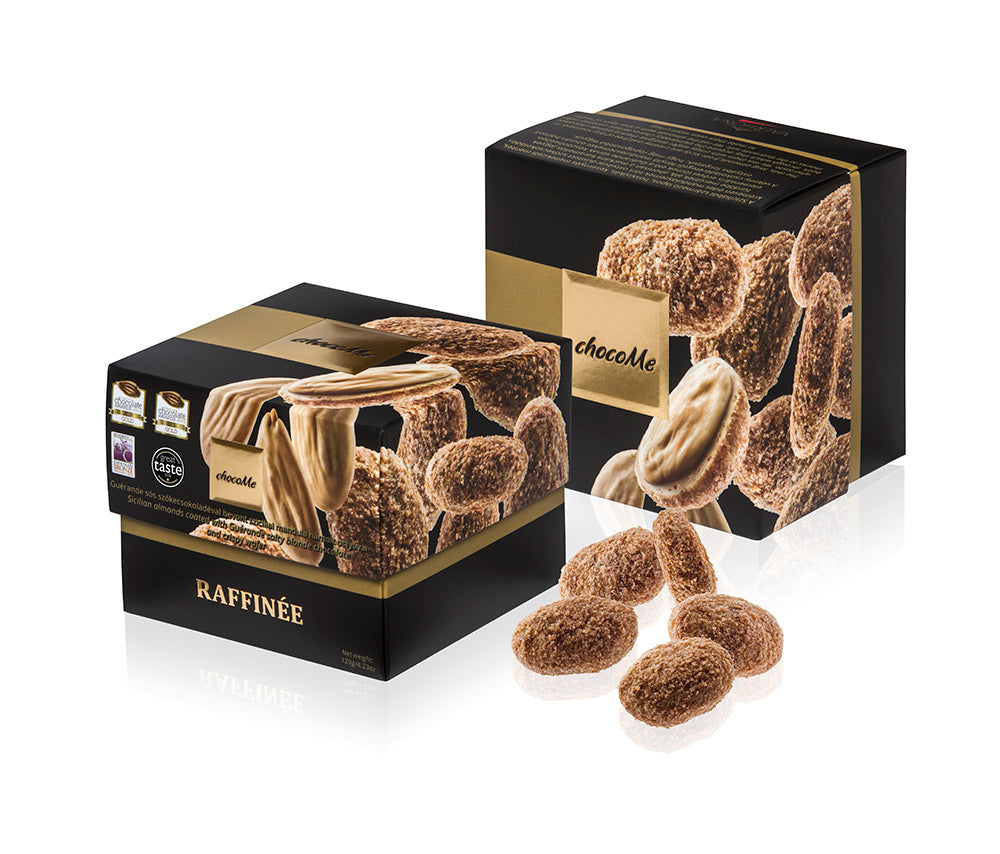 RF108 Amêndoas Torradas, Wafer Finamente Picado, Coberto com Chocolate Louro - 120g