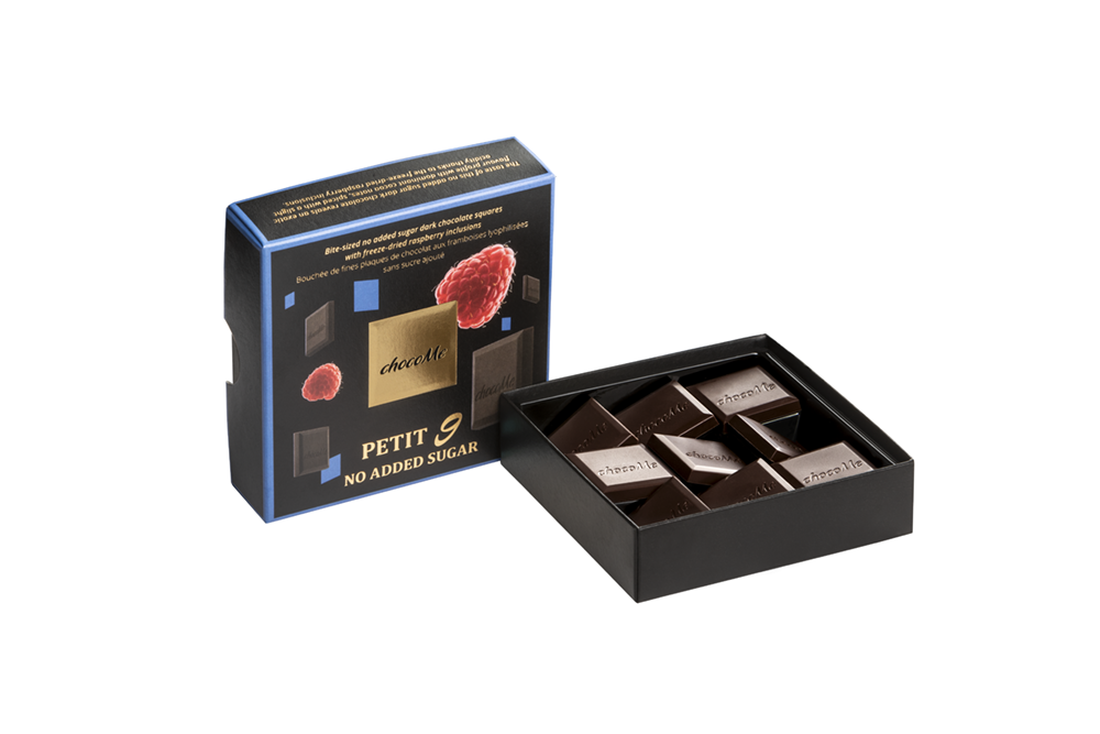 NS PT910 Quadrados de chocolate amargo sem adição de açúcar com inclusões de framboesa liofilizada 50g