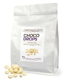 Cacao V Delta Cobertura Choco Blanca Especial 1 Kg de Fácil Atemperado, Buena Fluidez y Brillo - Equivalente a Chocolate Blanco Profesional Gotas - Repostería, Pastelería, Baños, Moldes y Decoraciones