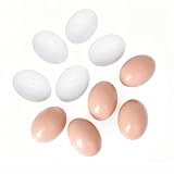 JZK 10x Blancos y Marrones Huevos Madera realistas para Manualidades y decoración del hogar, Huevos ficticios Madera para búsqueda de Huevos de Pascua, Juguete Huevo gallina Falso para