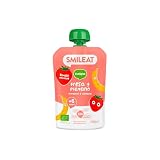 Postre lácteo infantil con puré de fresa y plátano Smileat bolsa 100 g | Receta de fruta de textura suave y lista para tomar, recomendada para peques a partir de 6 meses
