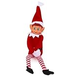 Elves Behavin' Badly- Elf Papá Noel Elfo de Vinilo Suave de Pierna Larga con Sombrero y Etiqueta, Color Rojo, 48 (PMS International 13056)