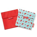 Roll'eat ® | Pack de 2 Bolsas de Merienda, Porta Sandwich y Bocadillos Reutilizables, Porta Alimentos Ecológico sin BPA, Color Rojo & Watermelon (Snack'n'Go Active & Fruits)
