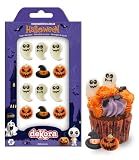 dekora - 12 Decoraciones de Azúcar Halloween – Adornos Comestibles de Calabaza, Bruja y Fantasma – Ideal para Tartas, Cupcakes y Galletas de halloween en Repostería Creativa