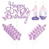 Velas de feliz cumpleaños de mariposa número 10 rosa y morado con decoración de pastel de mariposa para niñas, decoración de pastel de 10 cumpleaños, bonita decoración de pastel de 10 cumpleaños para