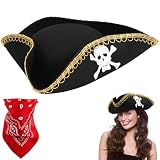 Aomig Sombrero Pirata Adulto, Sombrero Tricornio con Pañuelo, Cuero