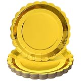 NatNarr 30 platos dorados desechables de 9 pulgadas, platos de papel dorado festoneado, plato de postre para tartas, bonitos platos de fiesta para bodas, cumpleaños, vacaciones