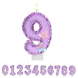 TESGADGETS Velas de cumpleaños moradas con número 9, Velas de cumpleaños combinables con Mariposa para Tartas, Vela Brillante con el número 9 como Adorno para Celebraciones de Aniversario