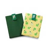 Roll’eat® | Pack de 2 Bolsas de Merienda y Porta Sandwich Reutilizables, para Bocadillos y Alimentos Ecológicos sin BPA, Tela Verde & Apple (Boc'n'Roll Active & Fruits)