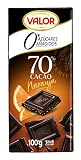 Valor - Chocolate Negro 70% con Naranja, 0% Azúcares Añadidos, 100 g | Chocolate negro con naranja y chocolate sin azúcares añadidos, 70% cacao, sin gluten, 100 g