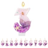 TESGADGETS Velas Lila con número 3, Vela de cumpleaños de Sirena, Adorno para Tarta de 3er cumpleaños, Decoraciones para Cupcakes, Decoraciones de Fiesta, Accesorios para Celebraciones de Aniversario