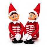 Glow Wholesale Set de 2 Elfos Traviesos de Navidad, Elfie (niño) y Elvie (niña), Muñecos Elfo de 30 cm con Cuerpo Suave, Cara de Vinilo y Manos con Cierre de Contacto
