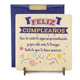 Tarjeta de Felicitación de Madera Premium con Soporte | Regalo Original para Cumpleaños y Aniversarios | Placa Decorativa con Mensaje Emotivo | Fabricado Artesanalmente en España (CUADRADA ALEGRE)