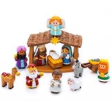 JOYIN Juego de 13 piezas de Belén de Navidad pequeño, juguetes en miniatura de recreación del Belén, escena de pesebre de Navidad para niños, regalo, decoraciones de Navidad