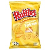 Ruffles Yorkeso, Patatas Fritas con sabor a jamón y queso, Producto de Aperitivo, bolsa individual, 150gr