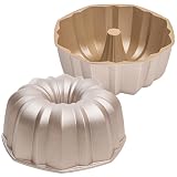 Erreke Molde Bizcocho Horno, Molde Tarta, Doble Capa Antiadherente, Aluminio Fundido Resistente, Savarín Cocción Uniforme, Repostería, Color Oro Rosa, 24cm, 2 litros, Flow
