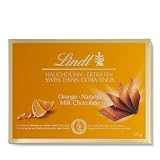 Lindt Swiss Thins chocolate con Leche y Naranja, laminas de chocolate extrafinas, chocolate negro fino, 125G