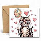 Edition Seidel Premium tarjeta de cumpleaños cuadrada con sobre. Tarjeta de felicitación de Feliz Cumpleaños para mujeres amiga gato corazones divertido globo (GQ715 SW026)