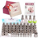Boquillas Rusas de Repostería - Set Decoración de Cupcakes y Tartas (92pcs): 65 Boquillas + 20 Mangas Pasteleras Desechables + Bolsa Silicona Reutilizable + 4 Adaptadores + Accesorios
