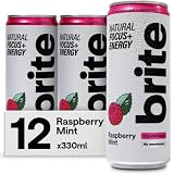 Brite Natural Focus. Bebida energética y alternativa al café para mejorar la productividad. De origen vegetal, baja en calorías, vegana, sin gluten. Frambuesa y menta, 12 x 330 ml.