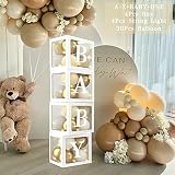 Cajas Decoración Baby Shower, 4 Caja Globo Transparentes con 30 Globos Dorados y Blancos Arena, 4 Guirnalda Luces y 33 Letras, Cajas Baby para Baby-Shower Niña Niño Cumpleaños Gender Reveal Decoracion