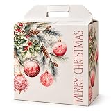 MAQA Caja para panettone navideña con asa (5 unidades) | Caja de cartón tensada, 20 x 20 x 18 cm, diseño de Navidad para panettoni de 100 g a 1 kg, caja de regalo de Navidad