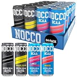 NOCCO BCAA - Bebida Energética con 180mg Cafeína, 3000 mg BCAA, Sin Azúcar, Sin Carbohidratos, Enriquecida con Vitaminas - 24 x 330ml inkl. Pfand (Mix Sabores)