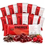 9PCS Barritas Energéticas Tipo Gummies | Sabor Frutos Rojos con Chocolate 70% | Con Cafeína, Taurina y Vitaminas C B6 y B1 | Energía Inmediata y Duradera | Snack Funcional para Deporte y Concentración