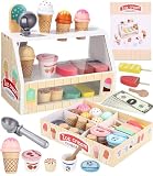 Toaren Juguete de Madera para Niños,Tienda de Helados Accesorios de Cocina | Heladería Madera,Tienda Helados Accesorios de Cocina Juego de imitación,Juguete Montessori para Niñas Niños 3 Anos y más