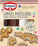 Dr. Oetker Lápices Pasteleros de Chocolate, 4 Lápices Sabor a Chocolate Especial Repostería, Para Decorar Pasteles, Galletas, Cupcakes o Tartas - Pack de 3y1 Blanco, Marrón, Caramelo y Negro