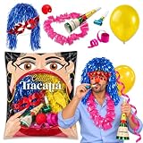 10 Bolsas Cotillón, Cotillón Nochevieja Fin de Año, contiene 8 piezas | 1 Peluca, 1 Collar colores, 1 Serpentina,1 Antifaz, 1 Trompeta, 1 Espantasuegras,1 Nariz, 1 Globo