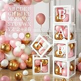 Wayfun 105 Cajas Decoración Baby Shower para Niñas,6 Caja Globo Rosas Baby Shower con Letras(BABY+A-Z),45 Globo Oro Blanco Rosa,Fiesta Bebe,Decoración Fiesta Cumpleaños,27x27x27cm,W6204-204