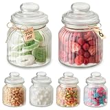 Praknu 6 Tarros de Cristal 700 ml Vintage – Candy Bar – Botes con Tapa | Estilo retro para mesas dulces, aptos para lavavajillas, seis unidades, etiquetas incluidas, para bodas, fiestas & chuches