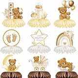 YUVKIN 9 piezas Decoración de Mesa para Baby Shower, Centro de Mesa con Base de Panal, Motivo de Oso Marrón de Nacimiento, Fiesta Baby Shower, Adornos y Mesa Recién Nacida, Cumpleaños