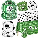 Decoraciones de fiesta de fútbol para 20 invitados, incluye platos de fútbol, servilletas, manteles para fútbol fiesta de cumpleaños deportes niños decoraciones de fiesta temática evento de fútbol