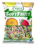 Vidal Golosinas. Soft Fruit, Caramelo de goma envuelto, Colores Amarillo, Rojo y Naranja, Sabores Piña, Limón, Naranja, Manzana y Fresa. Bolsa 1 Kg