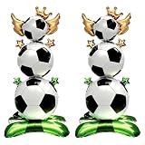 2 globos de fútbol de pie para fiesta, globos grandes de aluminio con temática de fútbol con base de campo verde y detalles de corona de estrellas para decoración de fiestas de cumpleaños con temátic