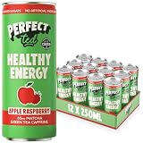 PerfectTed Manzana y Frambuesa Bebida Energética, 12 x 250 ml | Cafeína Natural de Matcha (80mg) & L-Teanina. 43 kcal. Vegana, Sin Gluten