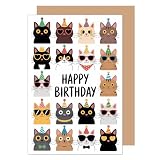 Tarjeta de cumpleaños premium de Edition Seidel con sobre. Tarjeta de felicitación de cumpleaños, tarjeta de cumpleaños feliz con texto en inglés, para hombre, mujer, amantes de los gatos, deseos