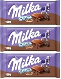 Milka Oreo Brownie Tableta de Chocolate con Leche de los Alpes con Trozos de Galleta Oreo con Textura de Bizcocho de Chocolate Brownie 100g (Paquete de 3)