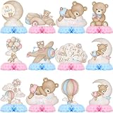 Baby Shower 12 Piezas Decoración para Niños Niñas, Centros de Mesa Nido de Abeja con Oso Azul y Rosa, Revelación de Género, Bautizo, Fiesta Infantil, Temática Infantil, Foto y Adornos de Mesa