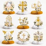 Goiern 9 Piezas Decoraciones de Mesa de Panal para Primera Comunión, Decoración de Mesa para Fiesta de Primera Comunión, Ceremonia de Bautizo y Celebraciones Familiares Eclesiásticas